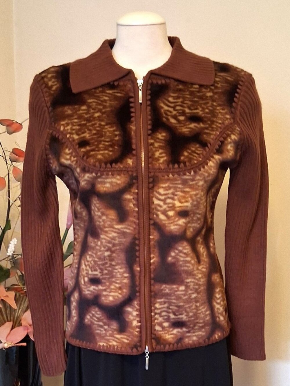 Quality Structured Knit Zip-Up Cardigan Sweater Women M Office Fall Winter
